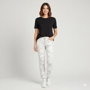 Democracy Women's Straight Leg Camo Jeans in Light Gray & White